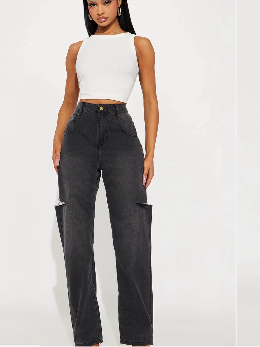 Fashion Nova Black High-Rise Straight-Leg Jeans